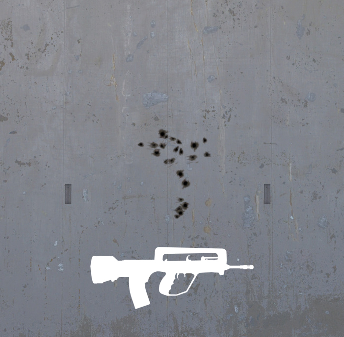 A screenshot of a weapon's spray pattern in CS2.