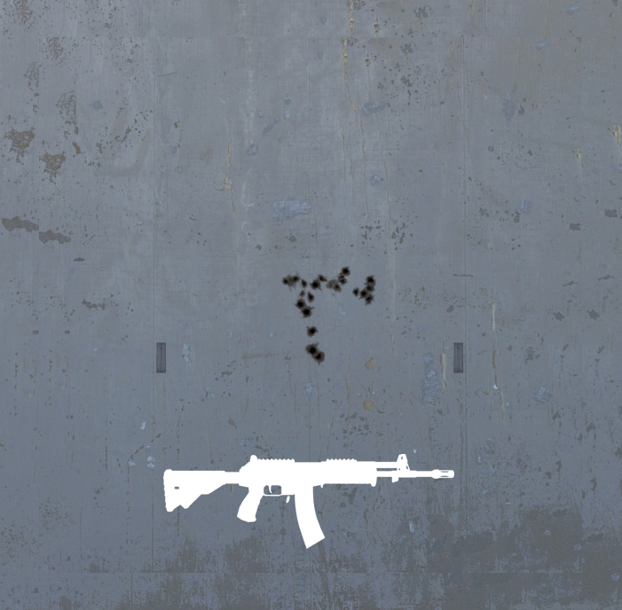 A screenshot of a weapon's spray pattern in CS2.