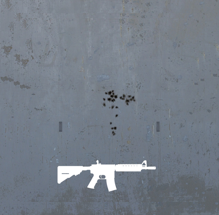 A screenshot of a weapon's spray pattern in CS2.