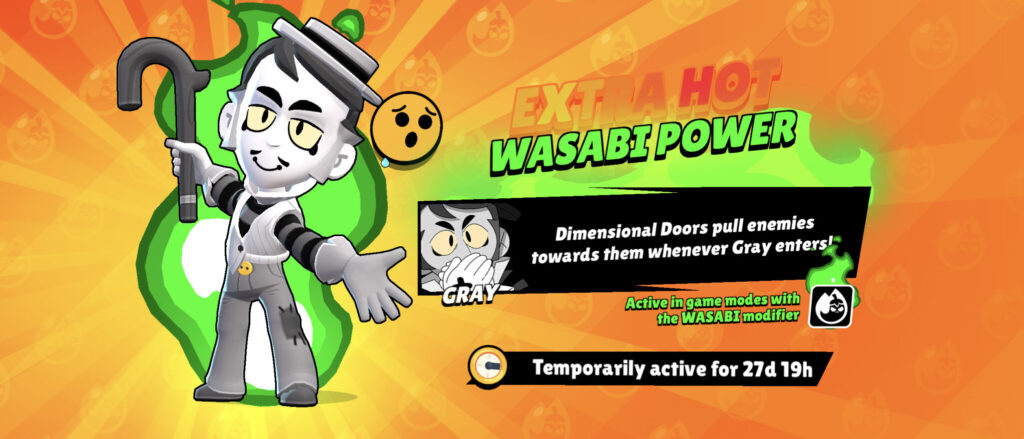 The image shows Wasabi Power for the Brawl Stars character Gray - it was received during the battle for Katana Kingdom season.