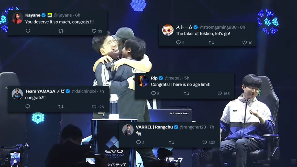 Support comments from multiple Tekken 8 personalities for Knee, the EVO Japan 2025 champion.