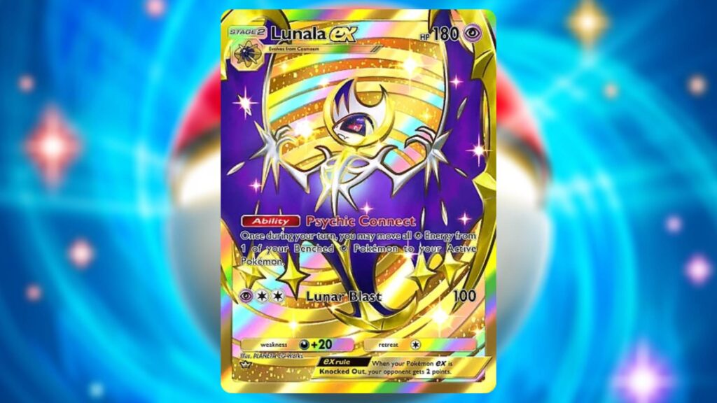 Crown Rare Lunala ex card, one of the best cards in Celestial Guardians set.