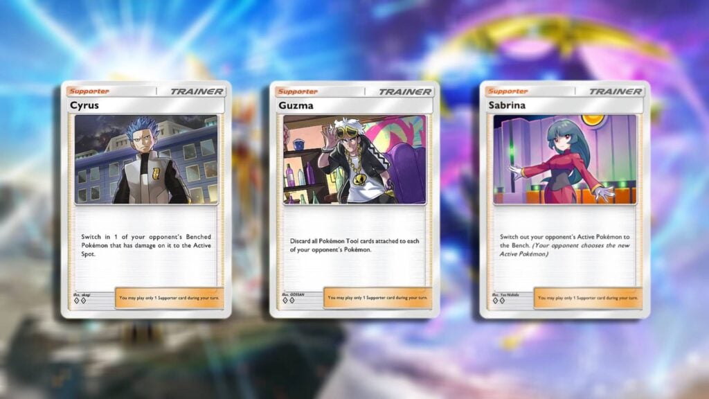 Cyrus, Guzma, and Sabrina in Pokémon TCG Pocket