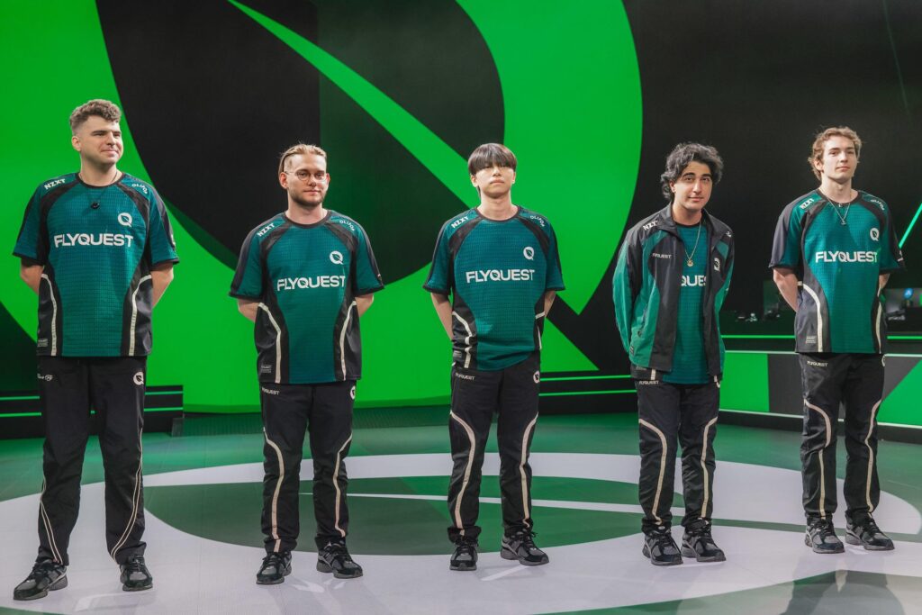 FlyQuest on-stage at the LTA North Split 2 (Photo by Colin Young-Wolff/Riot Games)