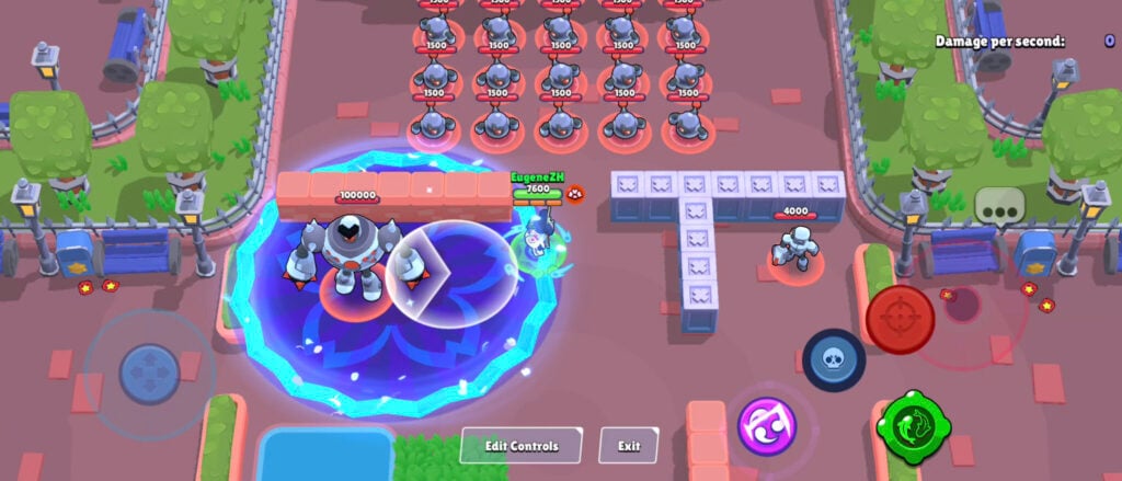 The Brawl Stars screenshot shows how to use the Super attack of the Ultra Legendary brawler Kaze in her geisha form: Fan Storm plus the main attack of this character.