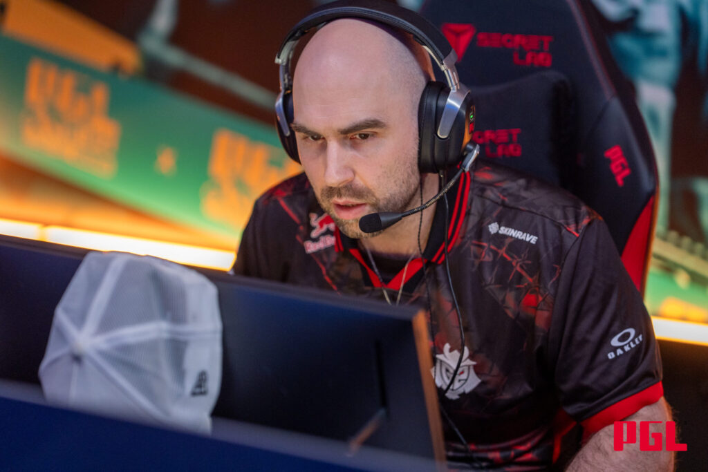 TaZ sits at his PC playing CS2 for G2 at PGL Astana 2025.