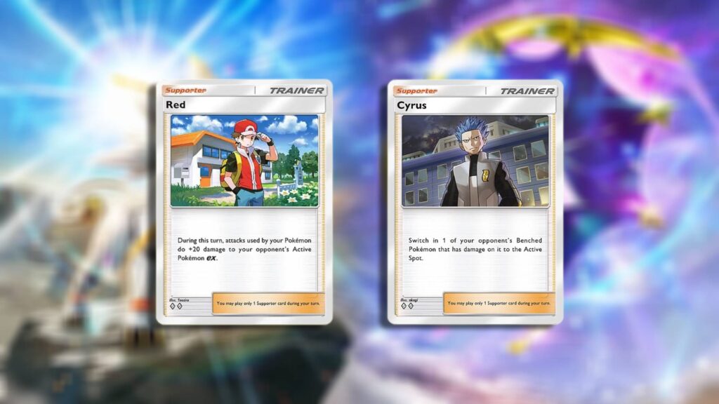 Red and Cyrus cards in Pokémon TCG Pocket