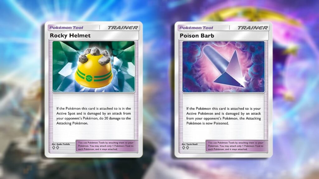 Rocky Helmet and Poison Barb in Pokémon TCG Pocket