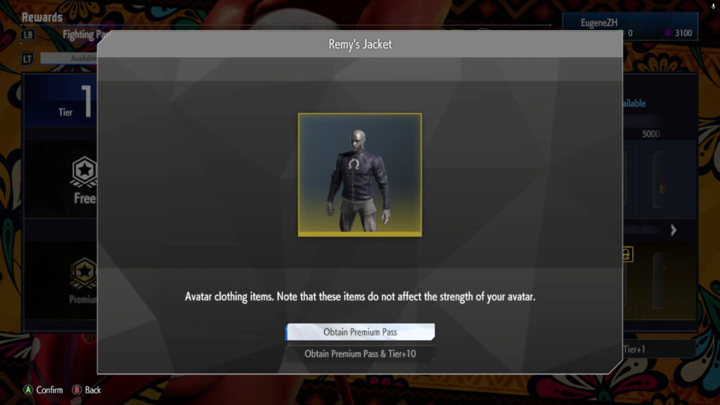 The Street Fighter 6 screenshot shows a Premium reward in the May 2025 Fighting Pass Get Ready for Elena in SF6 — Remy's Jacket.