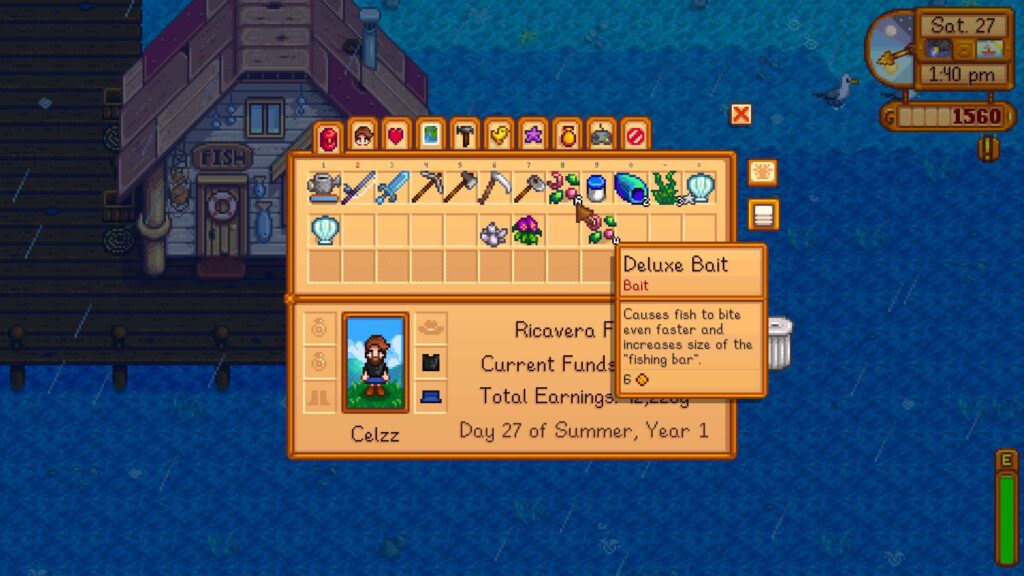 Selecting the bait in Stardew Valley