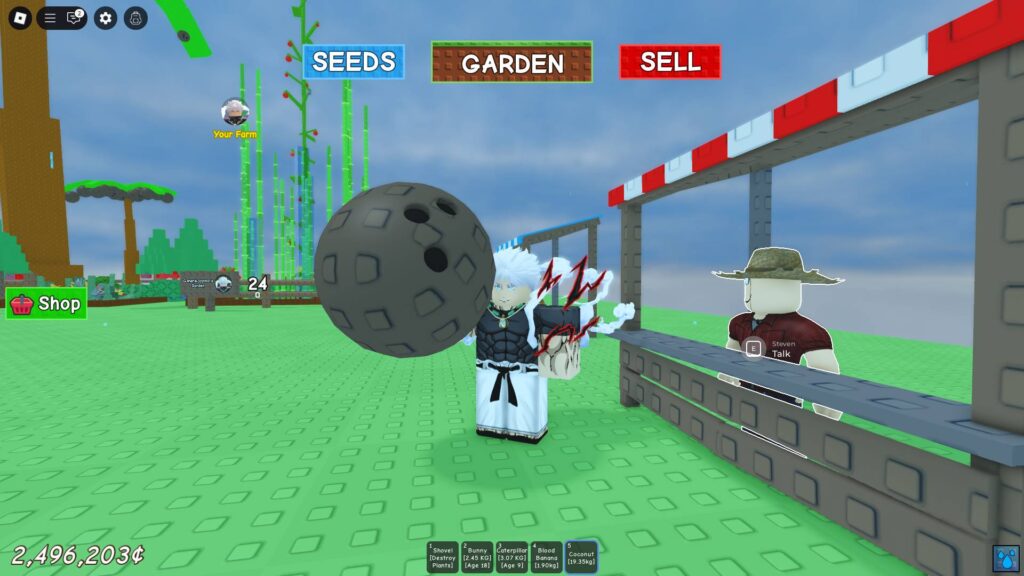 Selling a Coconut to Steven, the NPC who buys the most expensive fruits in grow a garden