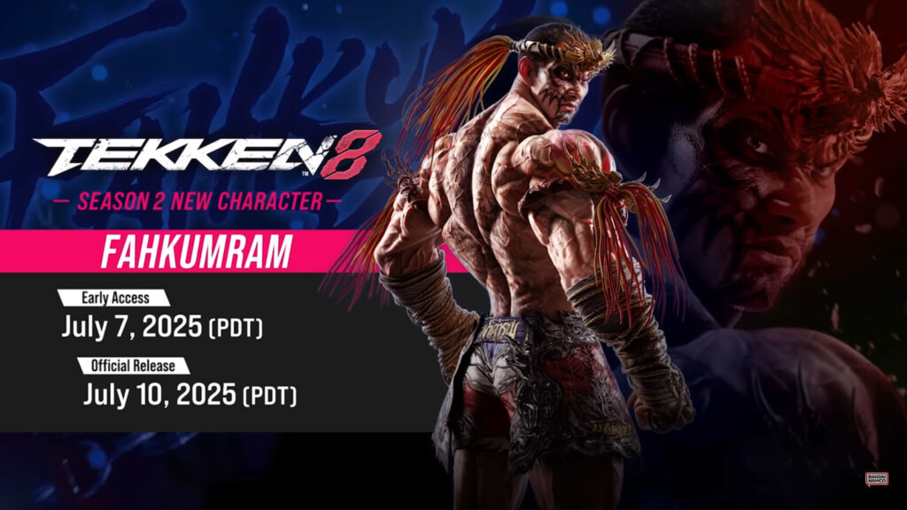 The image is the official release date poster for Fahkumram in TEKKEN 8.