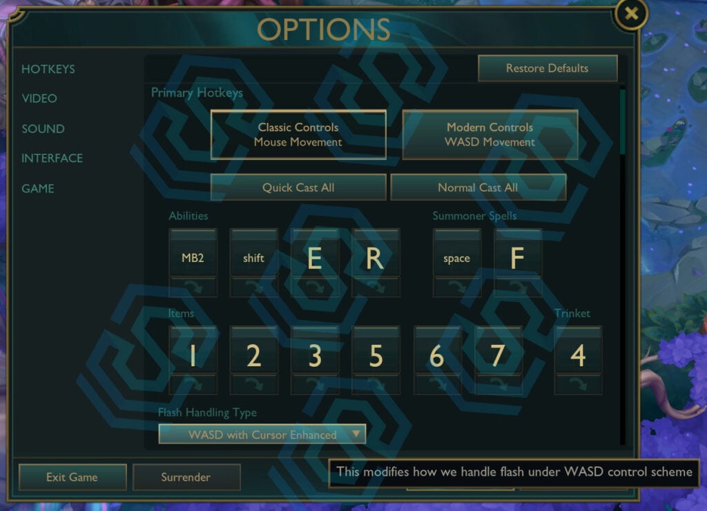 WASD Movement as "Modern Controls" in League of Legends (Image via SkinSpotlights)