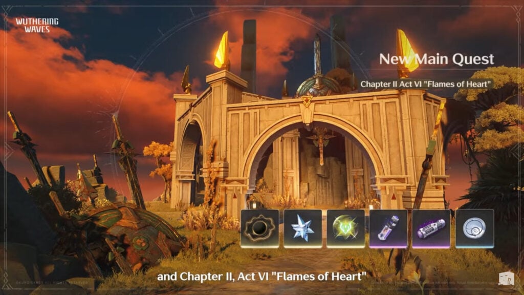 The image is a screenshot from the WuWa 2.4 live stream. It reveal the name and rewards of the Main Quest Act 2 in this game version.