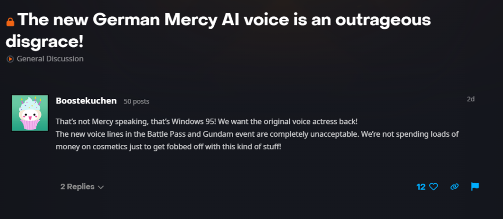Original post claiming the new German voice lines were AI-generated