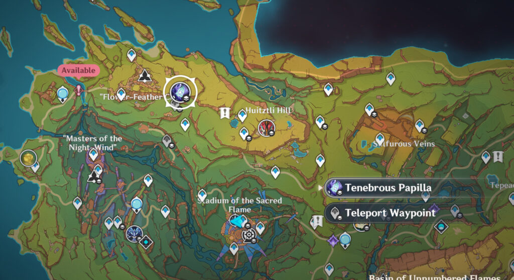 Tenebrous Papilla location in Genshin Impact (Screenshot via esports.gg)