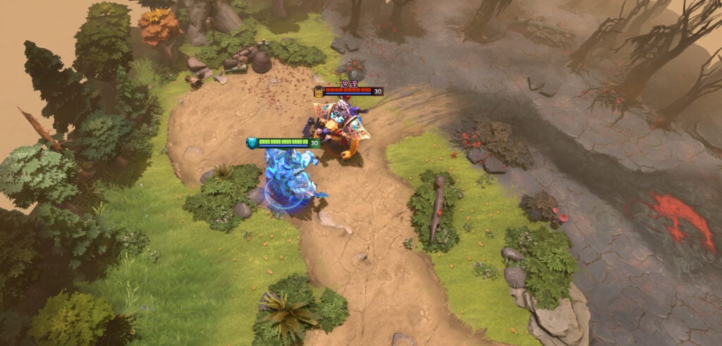 A Morphling and an Alchemist run into each other in Dota 2's practice tool.