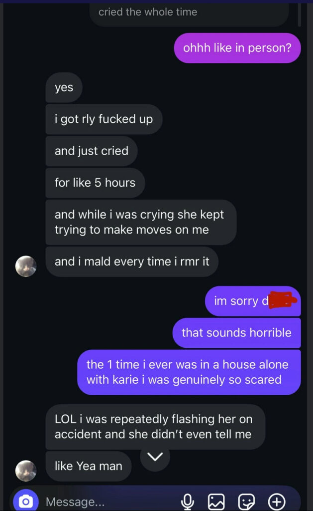 Brick accuses Karie of trying to kiss her and taking advantage of her