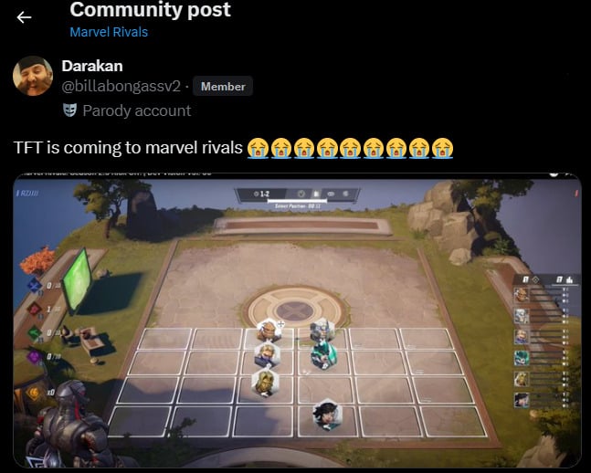 Community reaction to Marvel Rivals' auto-battler (Screenshot via esports.gg) 