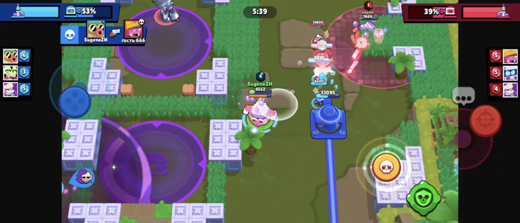 It’s a screenshot from Brawl Stars. It shows a moment from the game mode Brawl Arena: the character Hank attacks mobs.