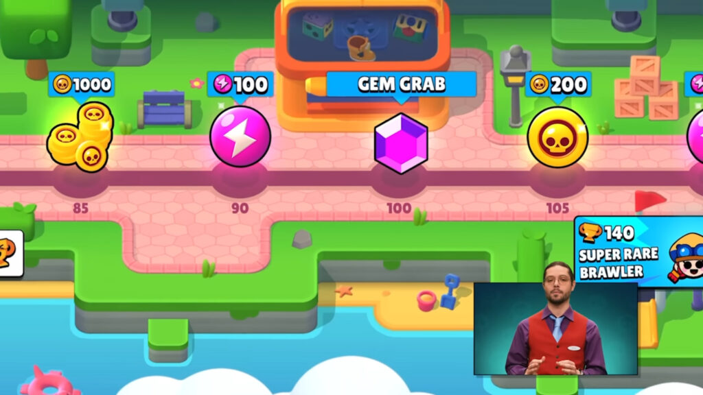 The image shows a reworked version of Trophy Road in Brawl Stars.