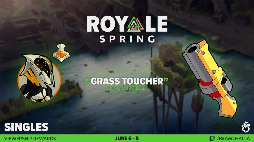 The image features viewership rewards during the Brawlhalla esports event Spring Royale 2025.