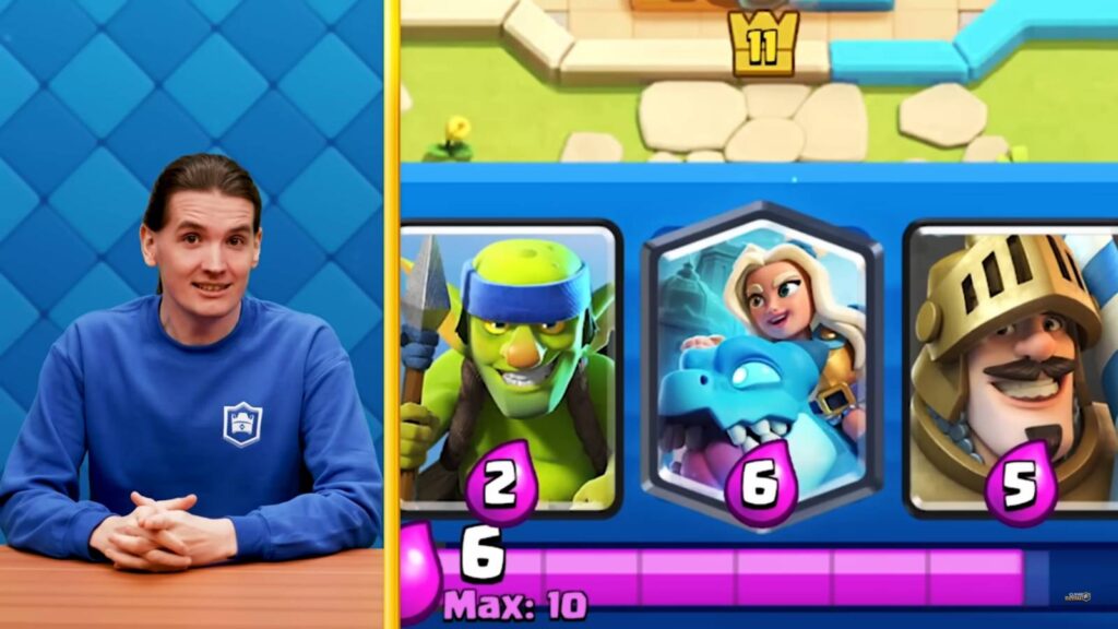 The image features a screenshot from the Clash Royale - a new card Spirit Empress in her 6-Elixir from with a dragon.