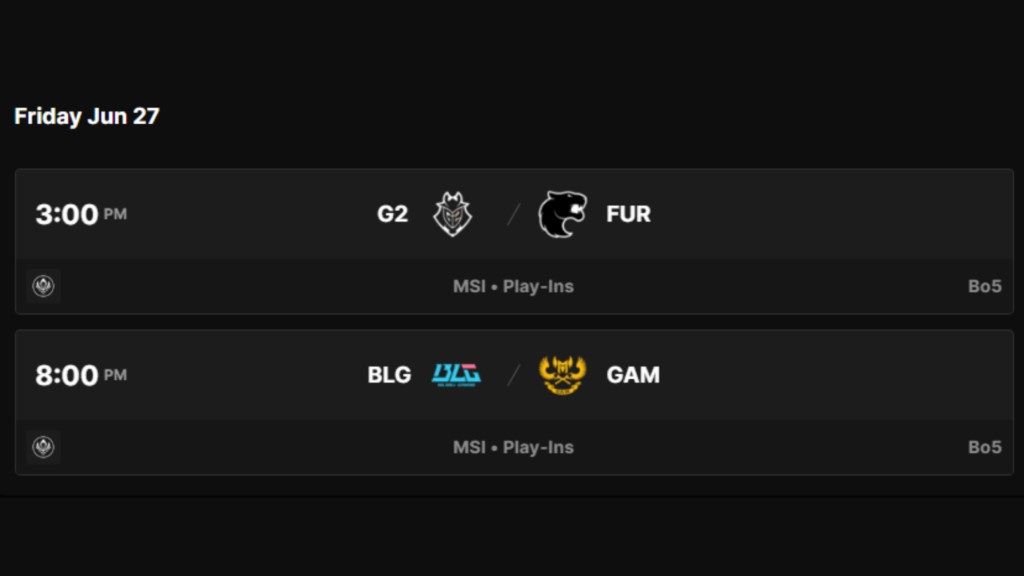 G2 Esports will face FURIA in the opening match of MSI 2025