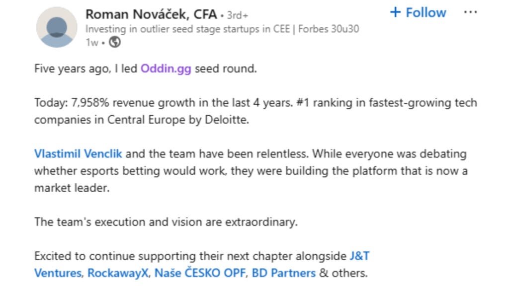 Screenshot of Roman Nováček's LinkedIn post