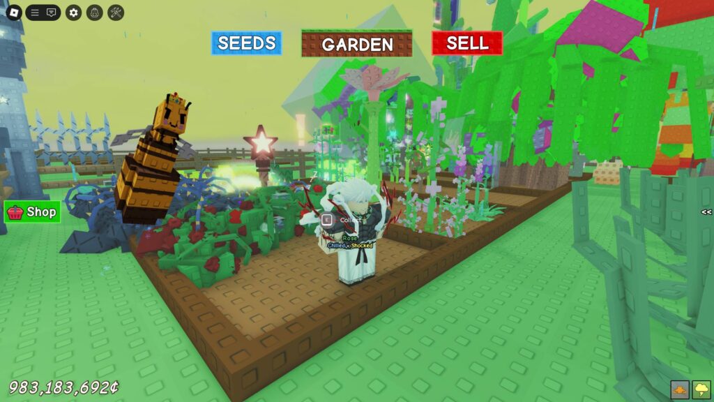 Queen Bee roaming around crops in Grow a Garden