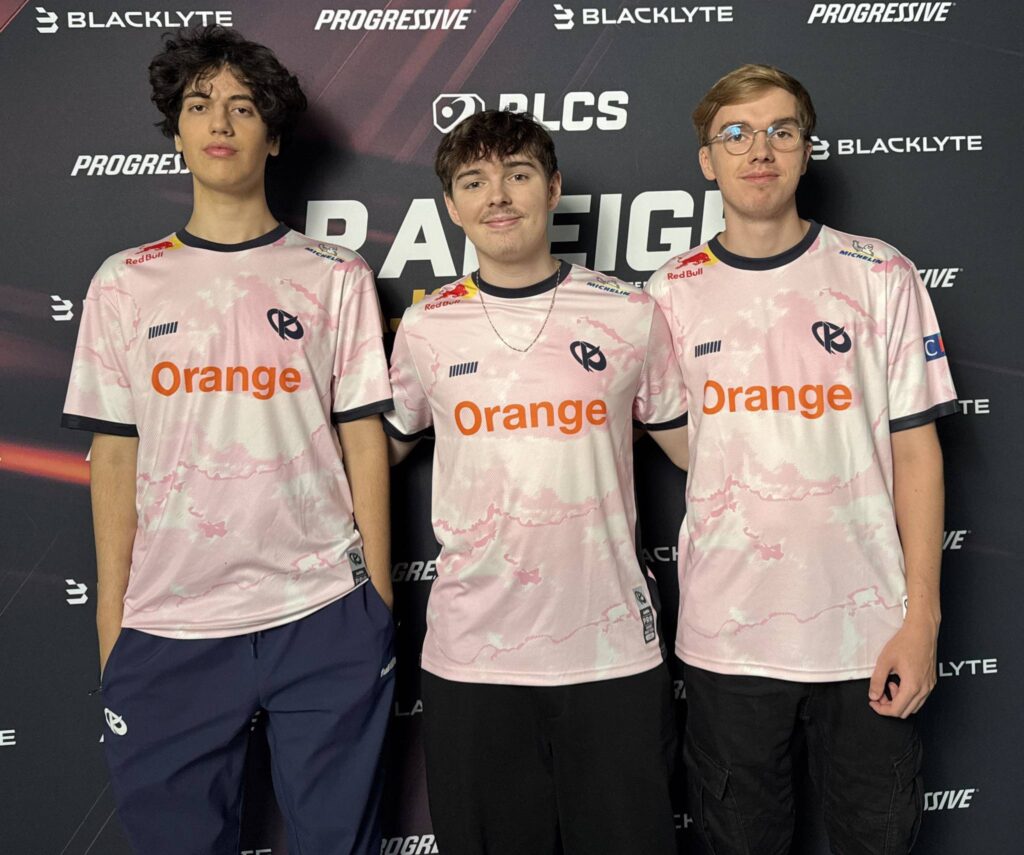 It’s a photo of the Rocket League esports team Karmine Corp at the RLCS 2025 tournament Raleigh Major.