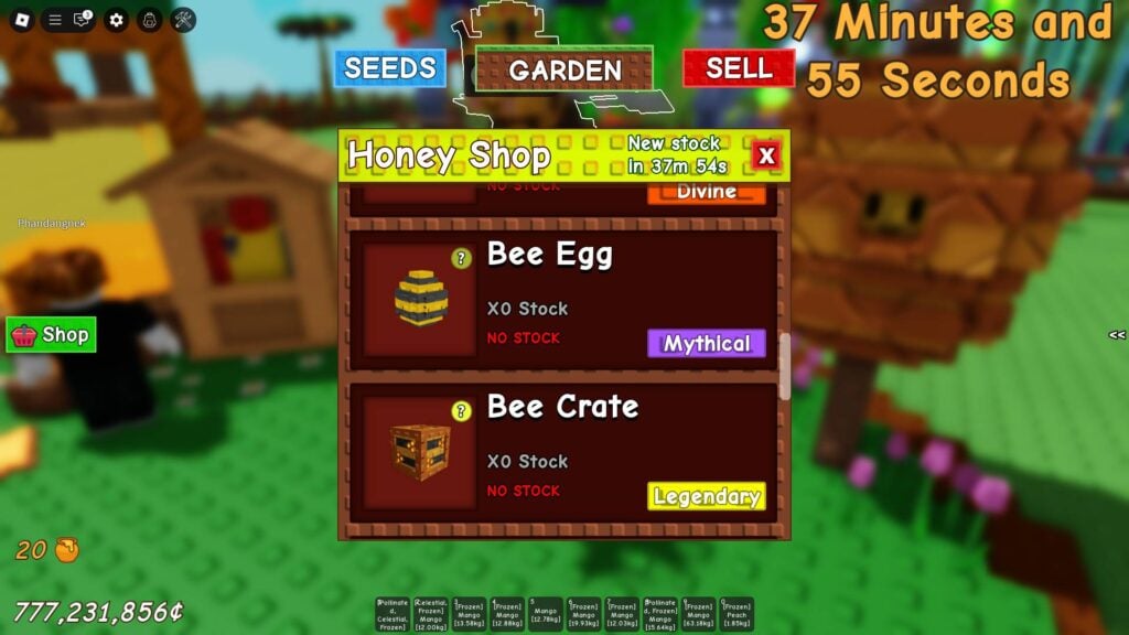 The Honey Shop during Grow a Garden's Bizzy Bees Update