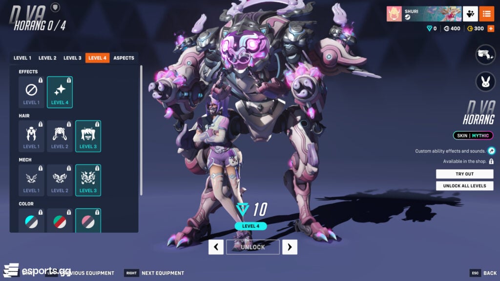 D.Va mythic skin level four