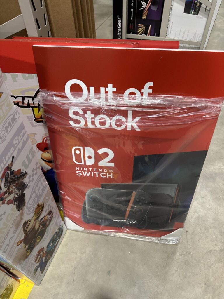 Nintendo Switch 2 sold out sign 