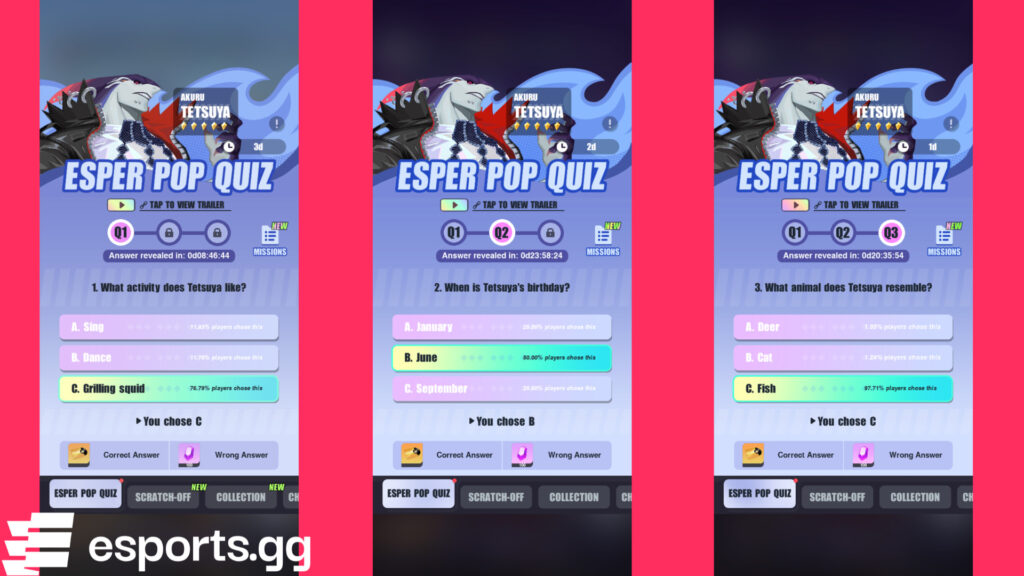 Dislyte Tetsuya quiz answers 