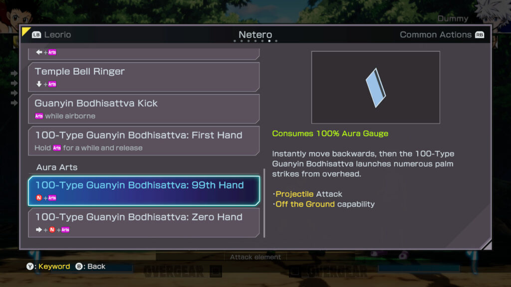 The image lists inputs for Super Moves in Hunter x Hunter Nen x Impact — controls for the character Netero.