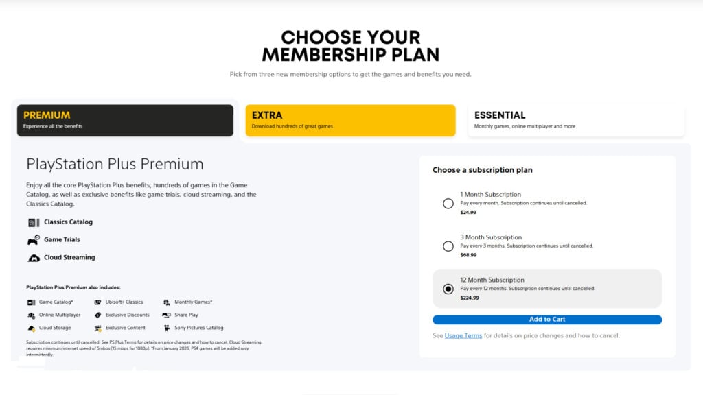 PlayStation Plus membership options 