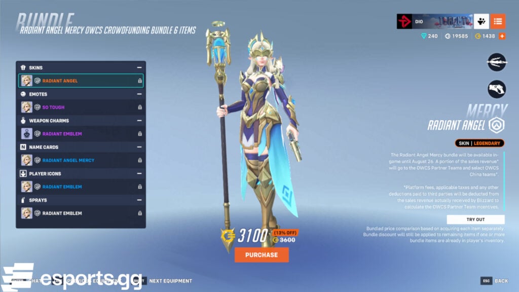 The Legendary Radiant Angel Mercy skin in Overwatch 2