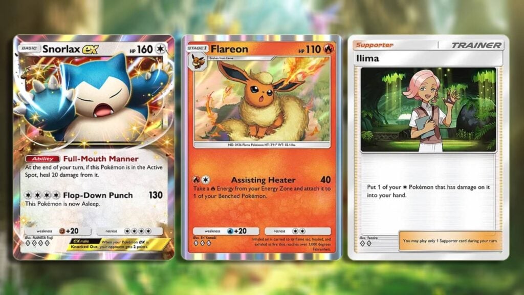 All the main cards needed for the Snorlax ex deck in Pokémon TCG Pocket