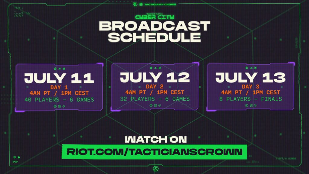 TFT Cyber City Tactician's Crown schedule