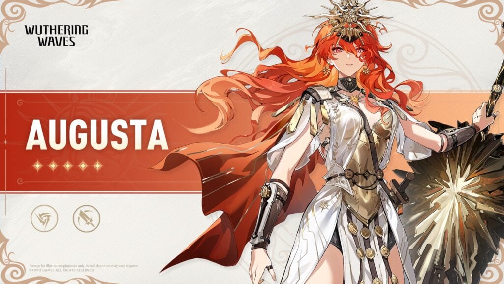 The image reveals in-game attributes of the WuWa character Augusta.