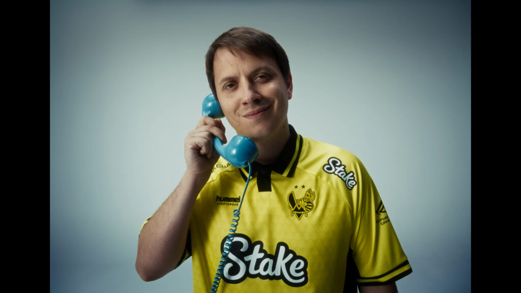 Team Vitality's CS2 new jersey. It shows Stake's logo on the chest and shoulder's area.