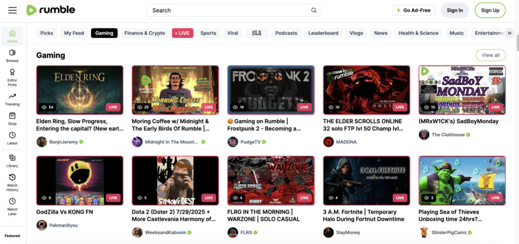 Rumble streaming platform