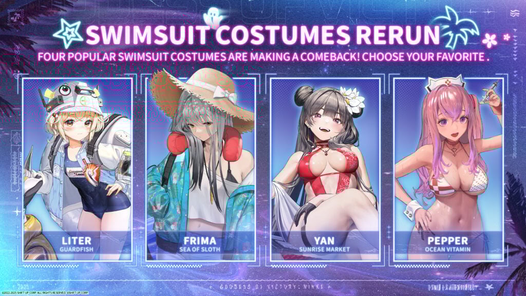 Swimsuit Costume Reruns coming in the July 17 Update of Goddess of Victory: NIKKE.