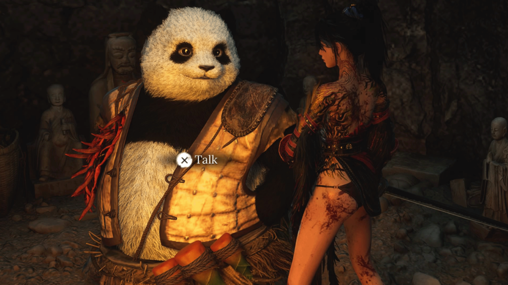 Wuchang talks to Panda merchant in WUCHANG: Fallen Feathers