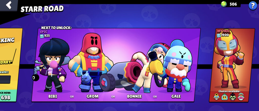The Brawl Stars screenshot features Epic brawlers to unlock for free in this mobile game.