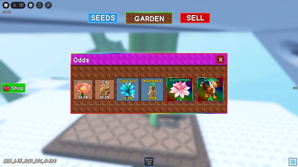 Odds of the Skyroot Chest which contains the Griffin pet in Grow a Garden