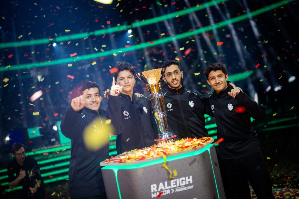 It’s a photo of Rocket League Team Falcons at the event RLCS 2025 Raleigh Major.