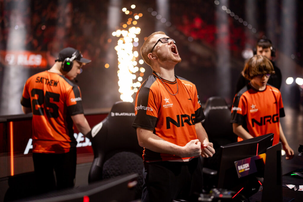 It’s a photo of the Rocket League esports team NRG from the event RLCS 2025 Raleigh Major.