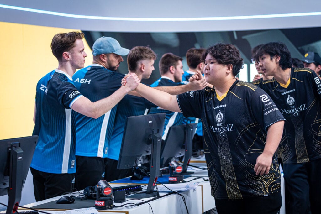 It’s a photo of the CS2 teams The MongolZ and GamerLegion at the Counter-Strike 2 Esports World Cup.